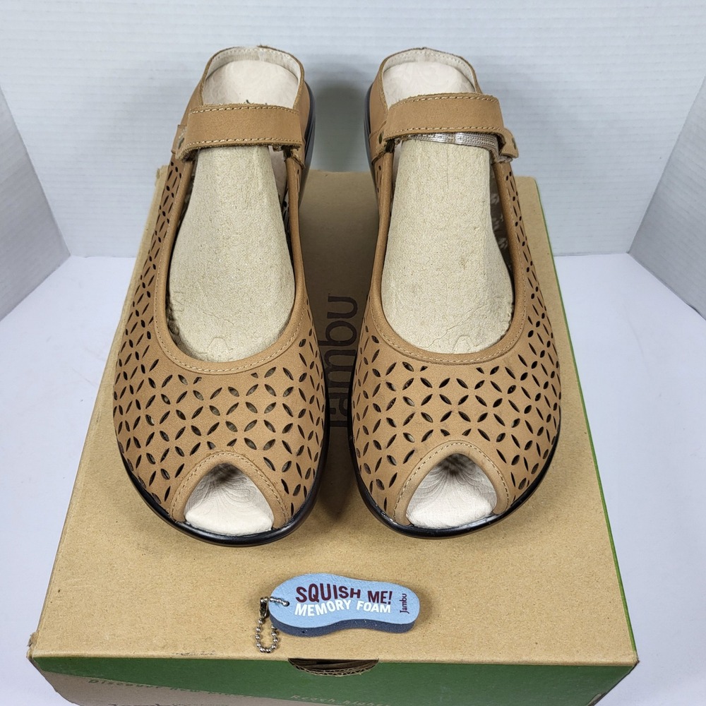 Jambu Journey Encore Oatmeal Leather Wedge Peep Toe Shoes 11W WJ16JOW61 Mens
